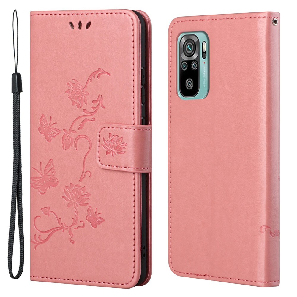 Xiaomi Redmi 10 Mobiletui med sommerfugle, Lyserød