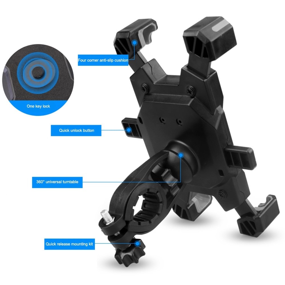 Universal mobilholder til motorcykel-cykelstyr, Sort