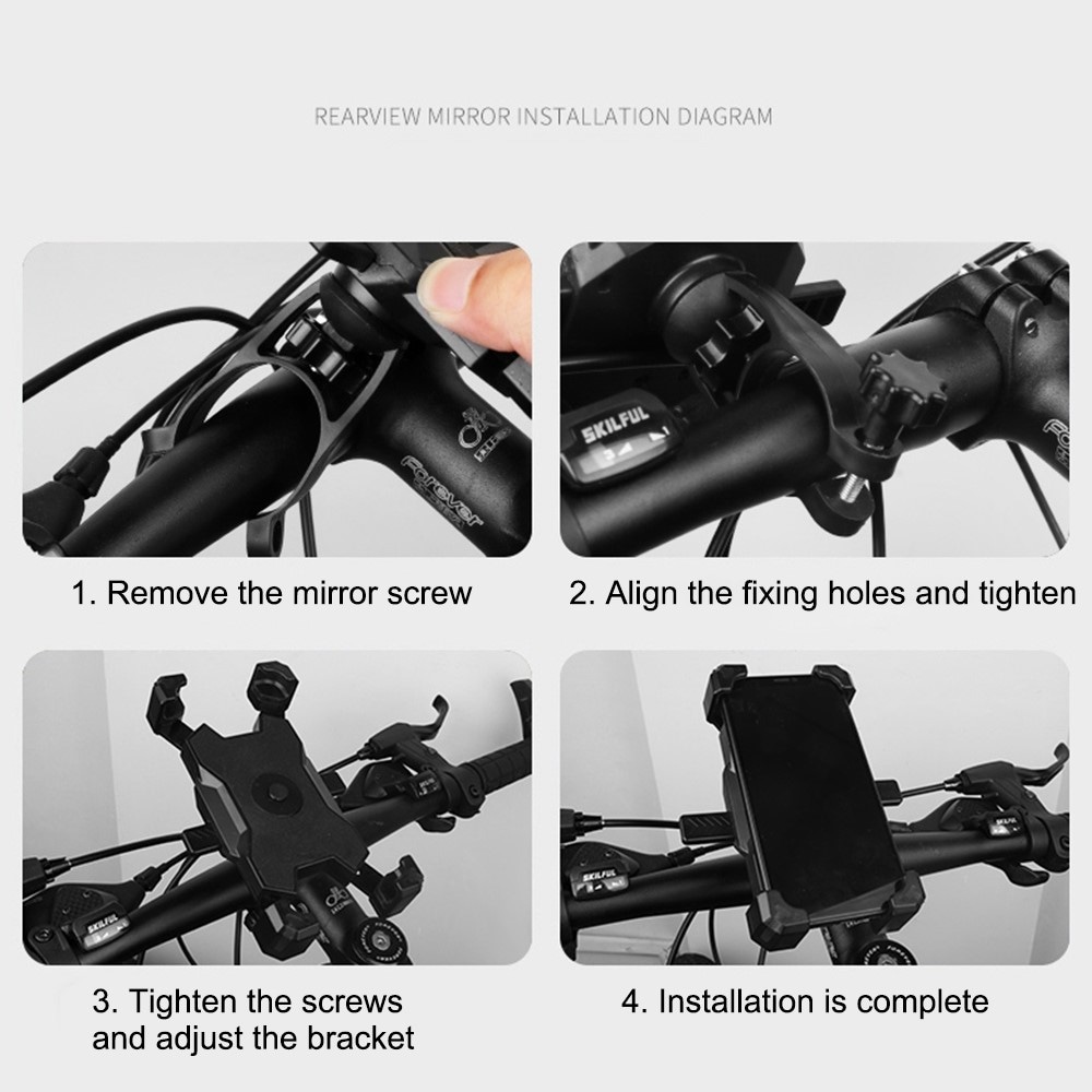 Universal mobilholder til motorcykel-cykelstyr, Sort
