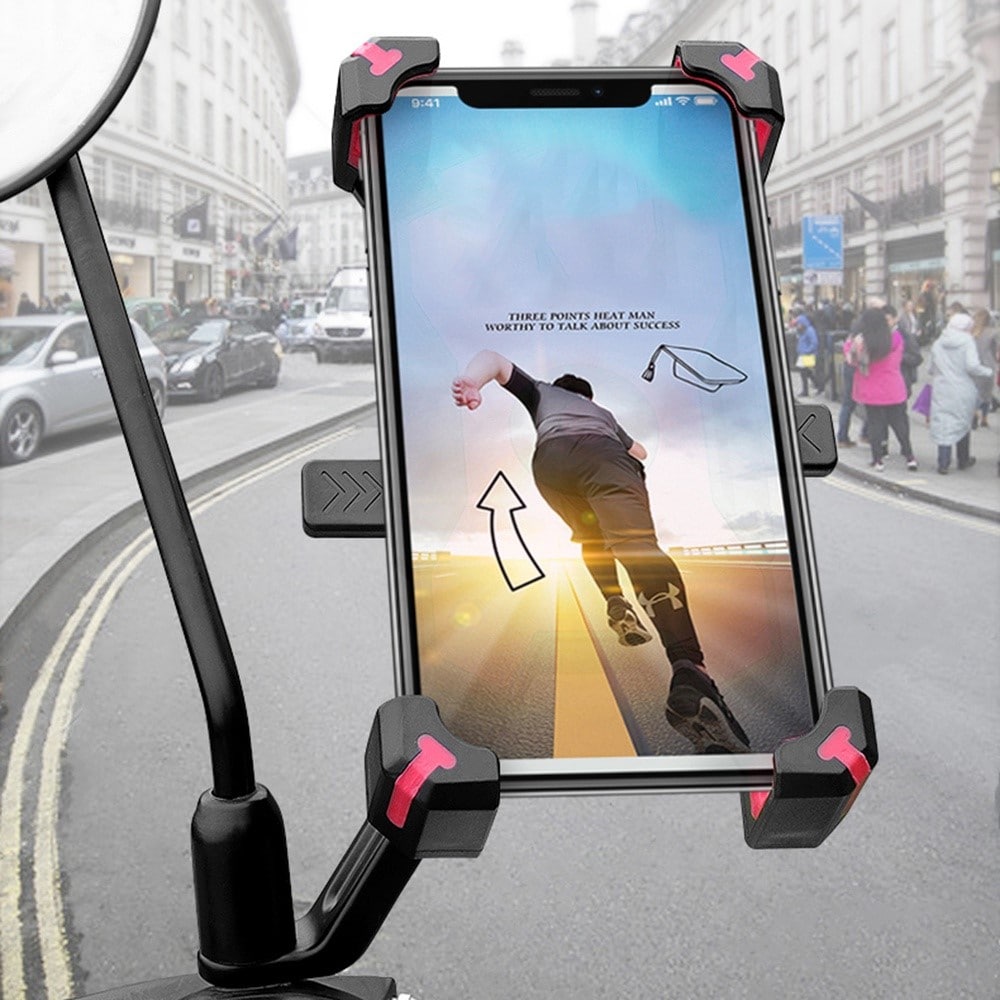 Universal mobilholder til motorcyklens sidespejl, Sort