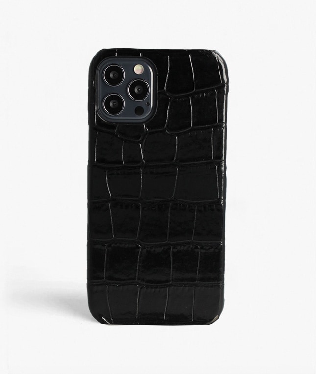 iPhone 12/iPhone 12 Pro Cover Croco Sort