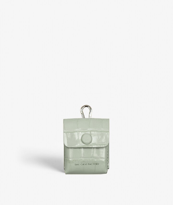 Fastgørbart AirPods læderetui Croco Pastell Teal