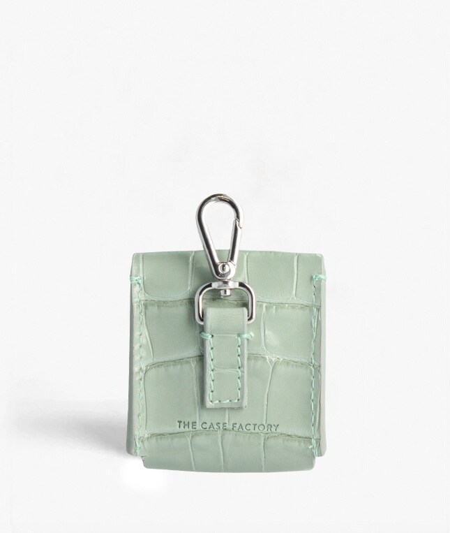 Fastgørbart AirPods læderetui Croco Pastell Teal