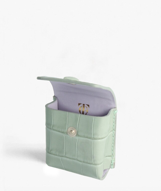 Fastgørbart AirPods læderetui Croco Pastell Teal