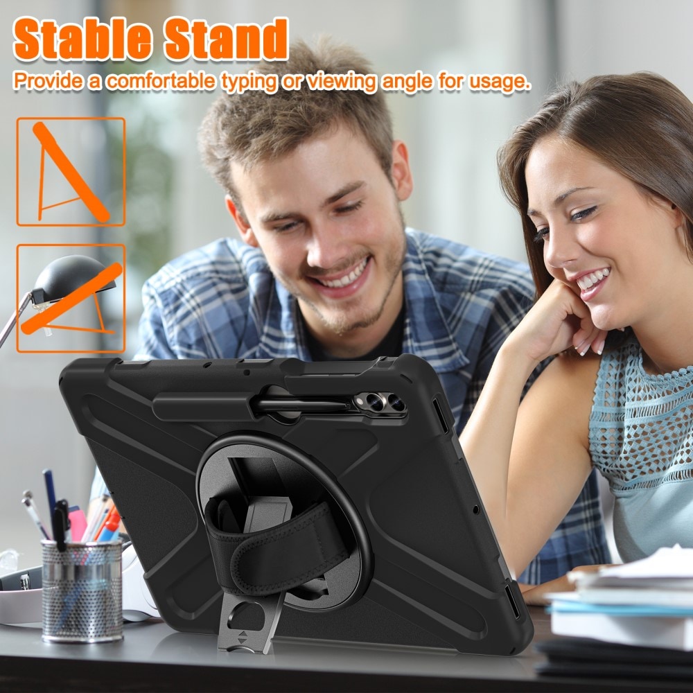 Samsung Galaxy Tab S7 Plus Robust hybridskal med skulderrem Sort