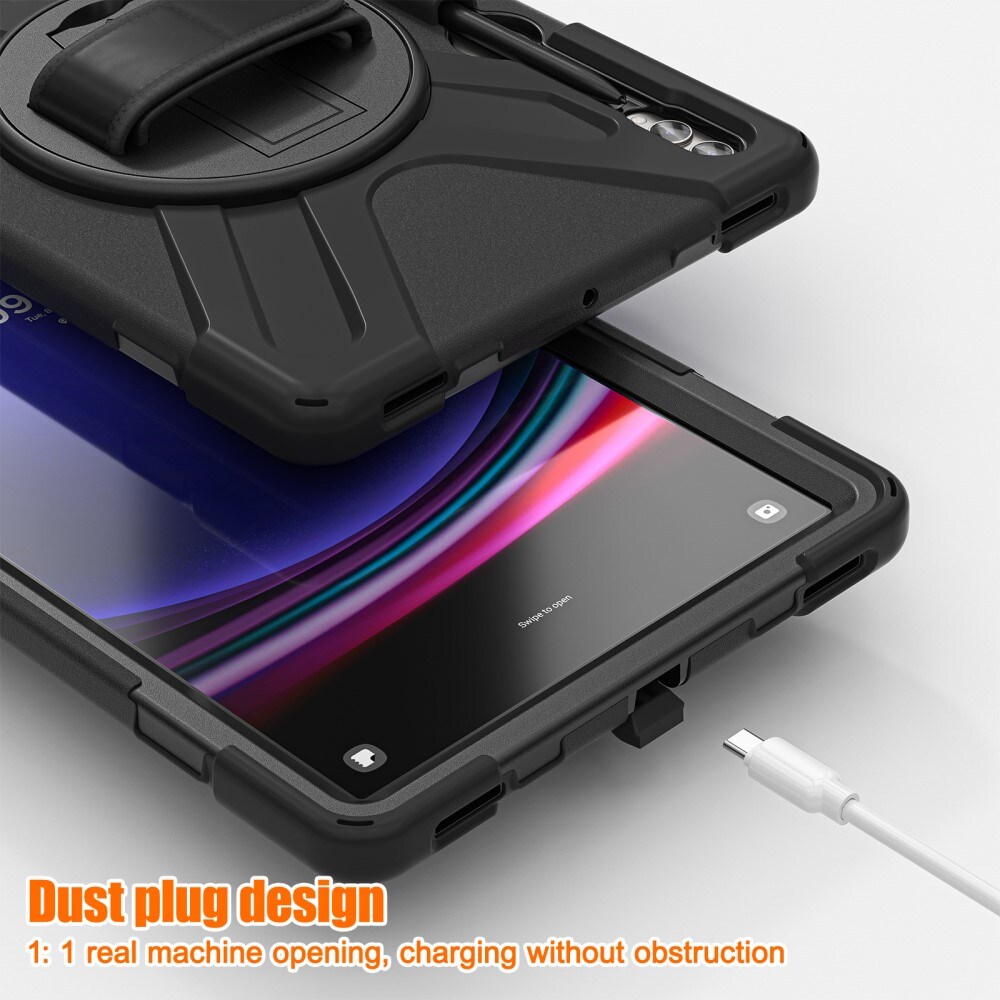 Samsung Galaxy Tab S7 Plus Robust hybridskal med skulderrem Sort