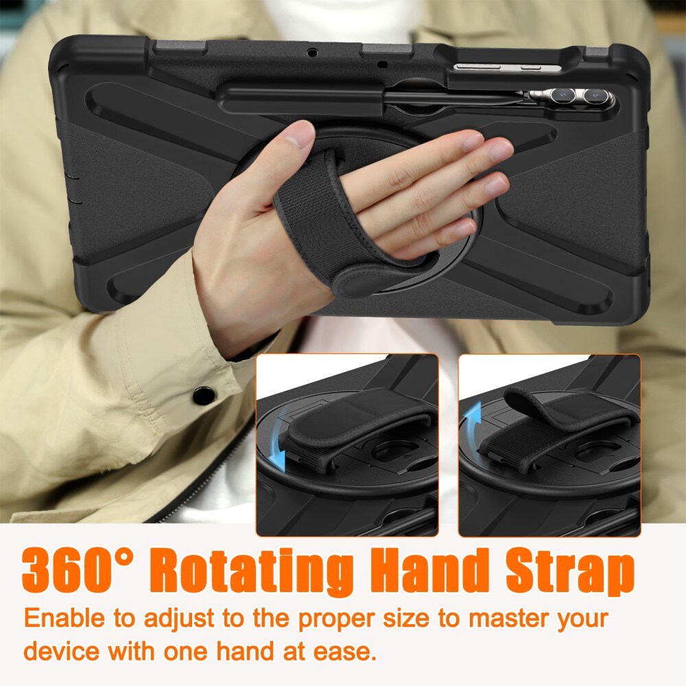 Samsung Galaxy Tab S7 Plus Robust hybridskal med skulderrem Sort