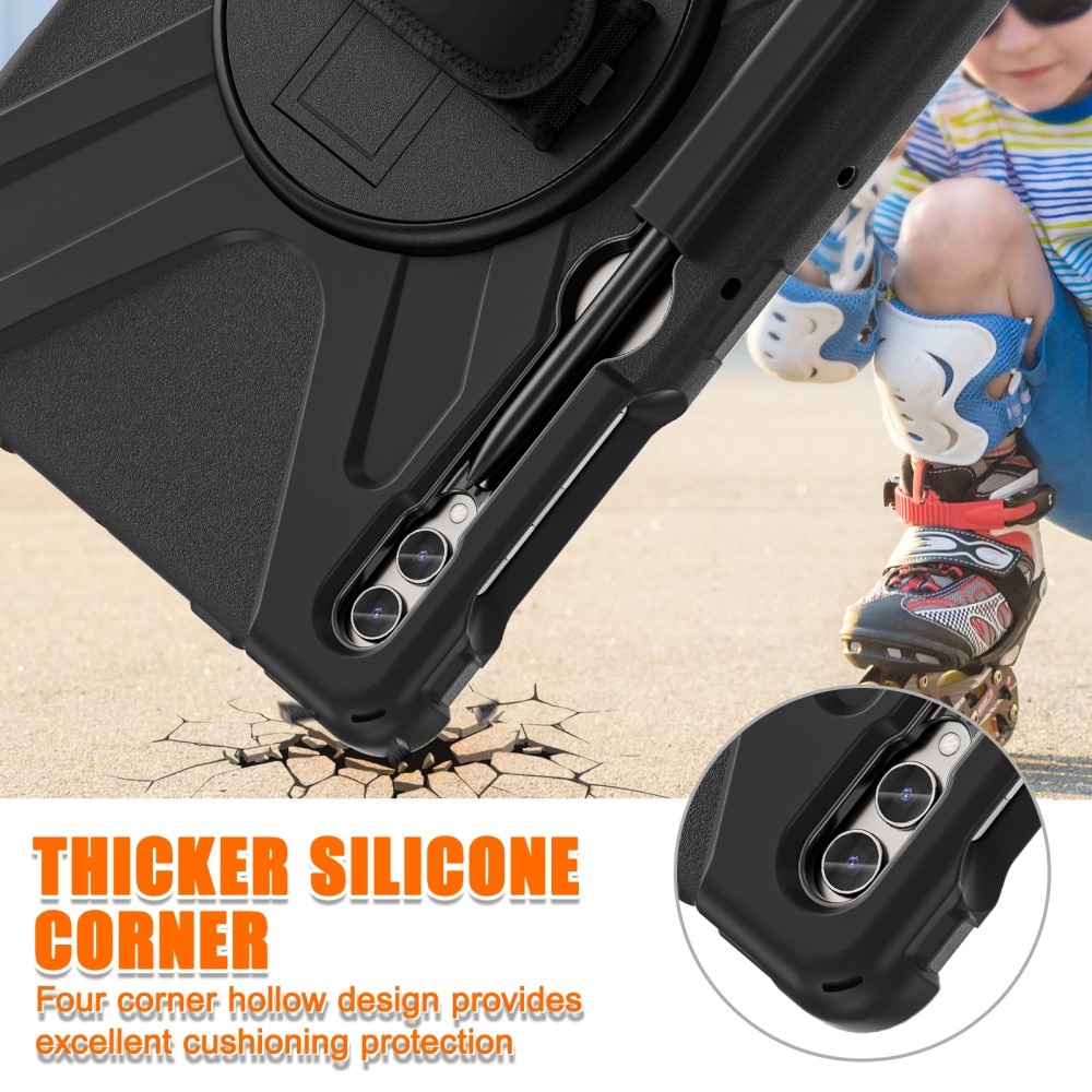 Samsung Galaxy Tab S7 Plus Robust hybridskal med skulderrem Sort