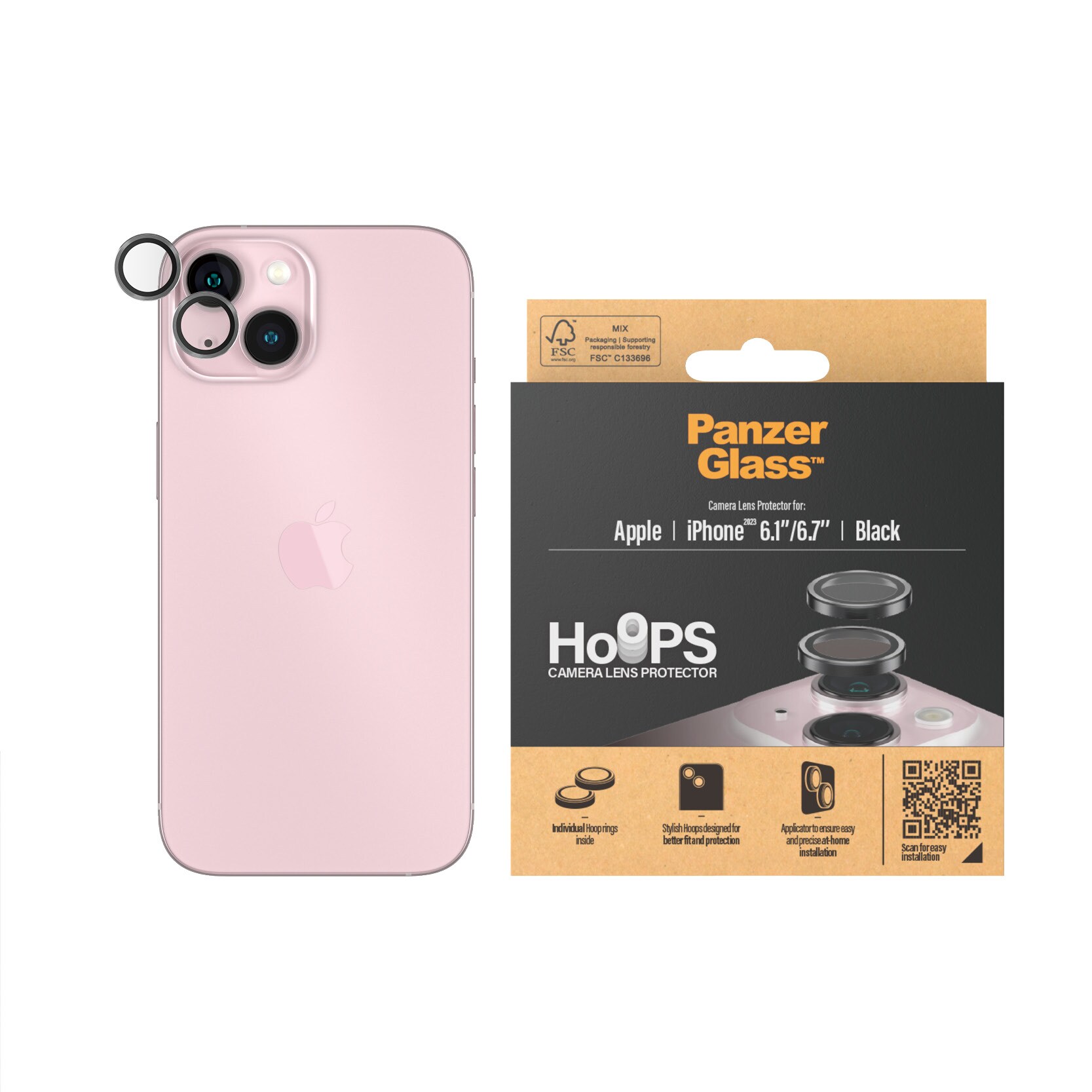 iPhone 15 Plus Hoops linsebeskyttelse med aluminiumramme, Sort