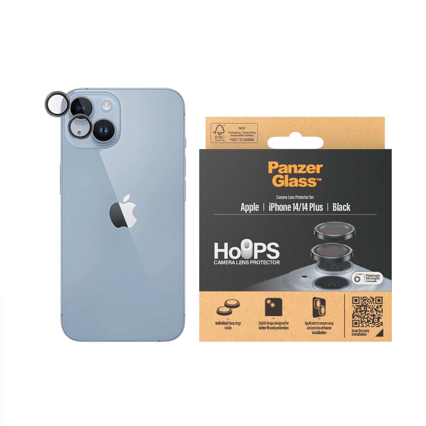 iPhone 14 Hoops linsebeskyttelse med aluminiumramme, Sort