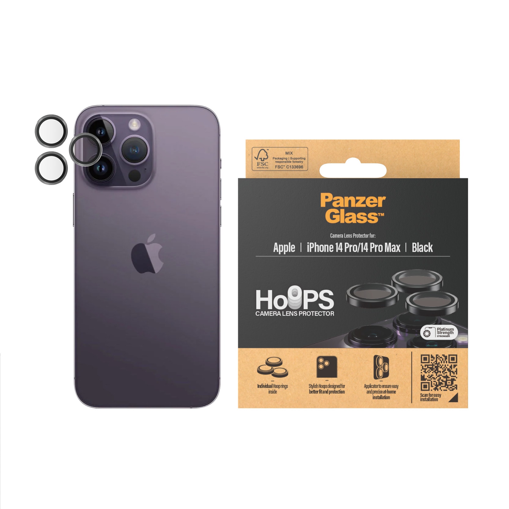 iPhone 14 Pro Hoops linsebeskyttelse med aluminiumramme, Sort