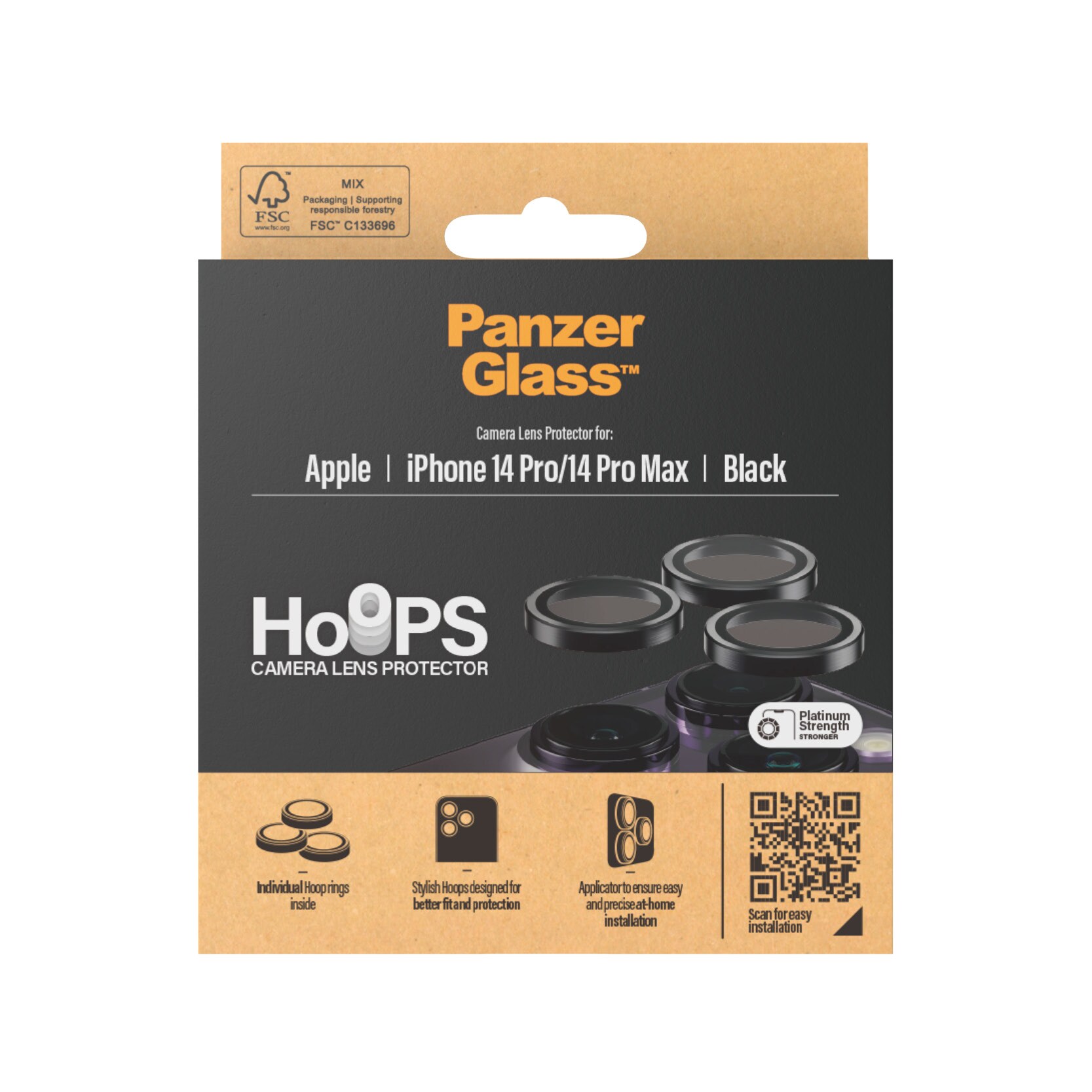 iPhone 14 Pro Hoops linsebeskyttelse med aluminiumramme, Sort