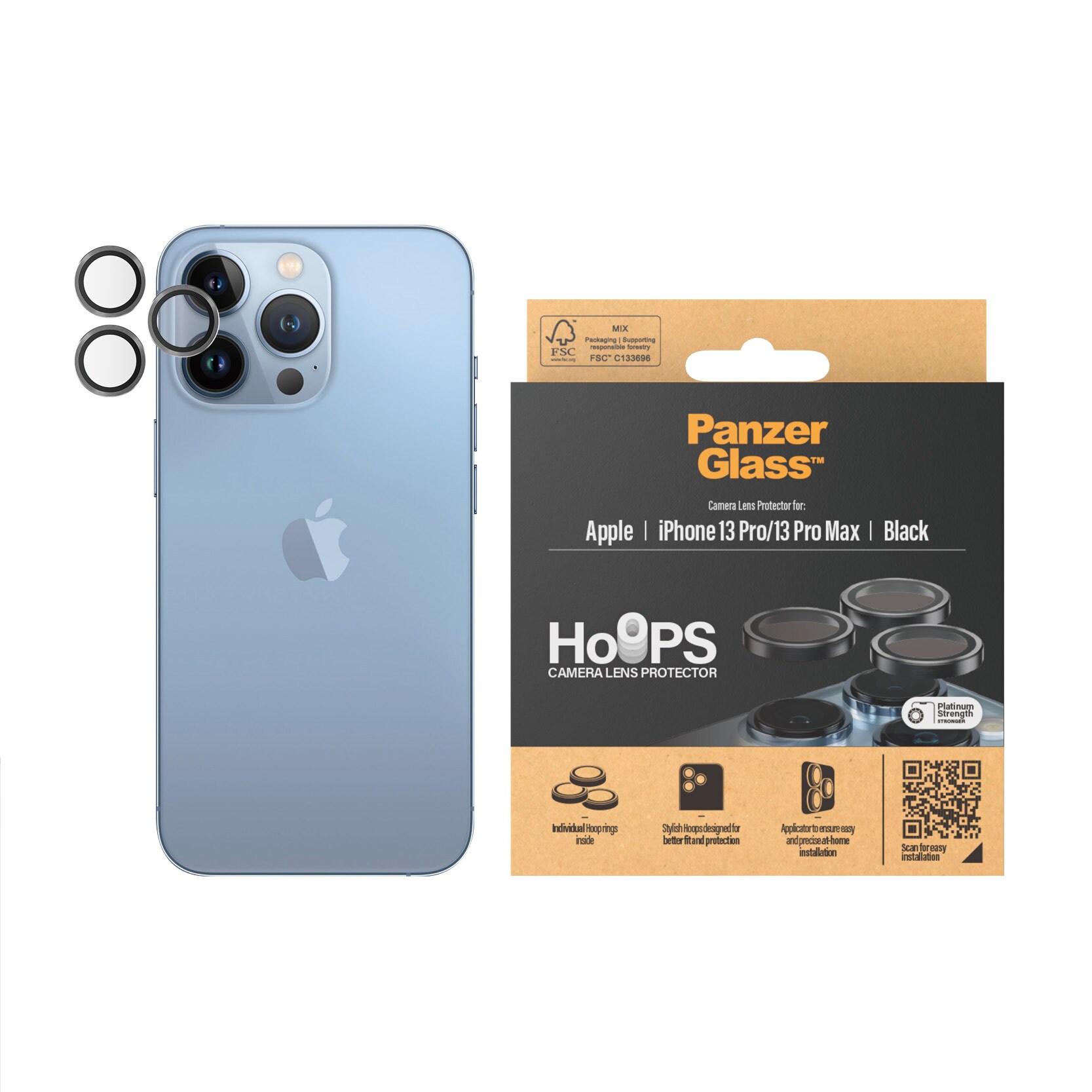 iPhone 13 Pro Hoops linsebeskyttelse med aluminiumramme, Sort