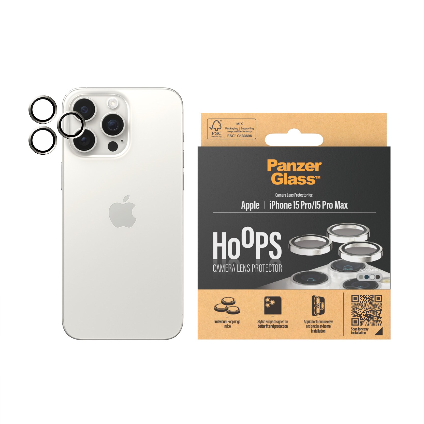 iPhone 15 Pro Max Hoops linsebeskyttelse med aluminiumramme, Sølv