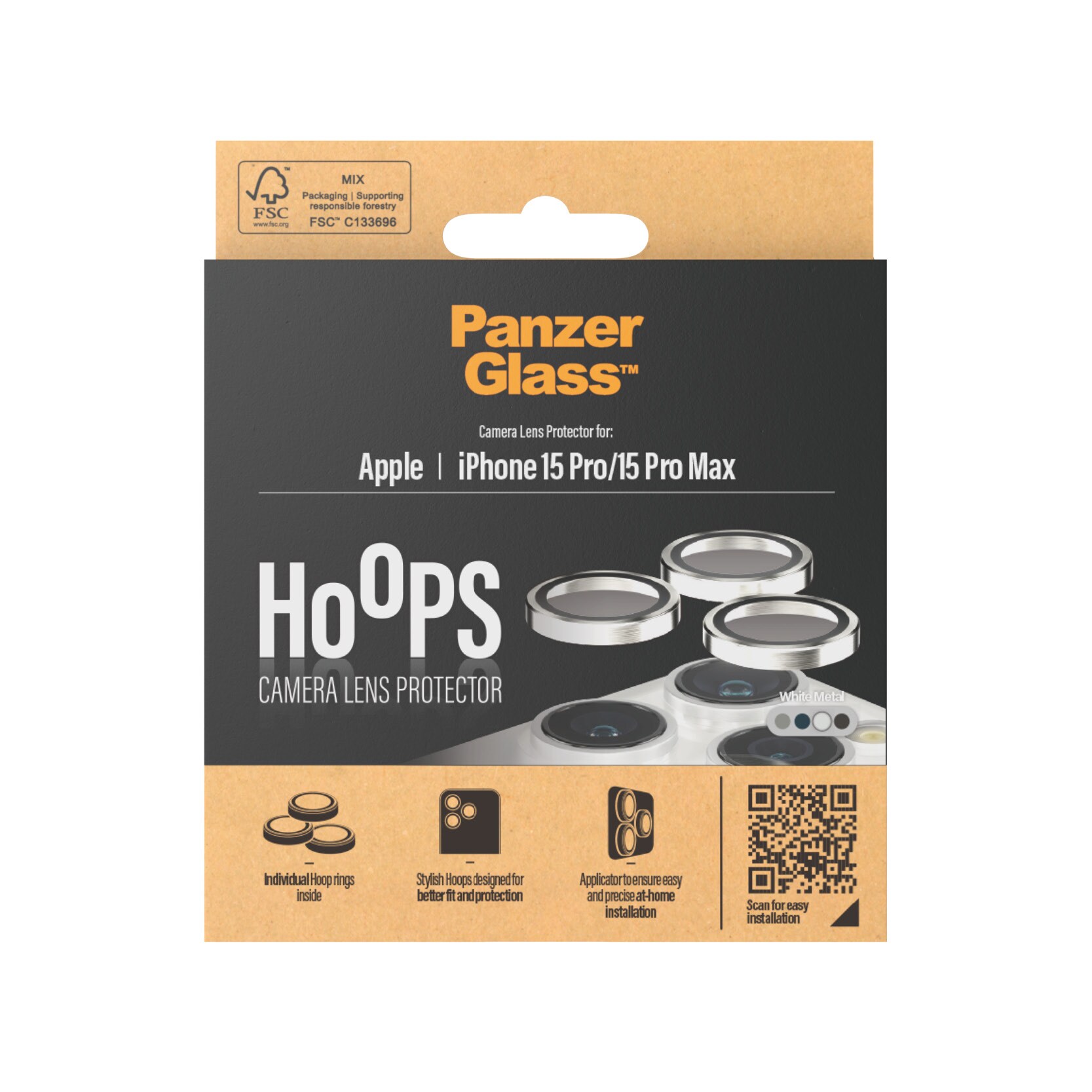 iPhone 15 Pro Max Hoops linsebeskyttelse med aluminiumramme, Sølv