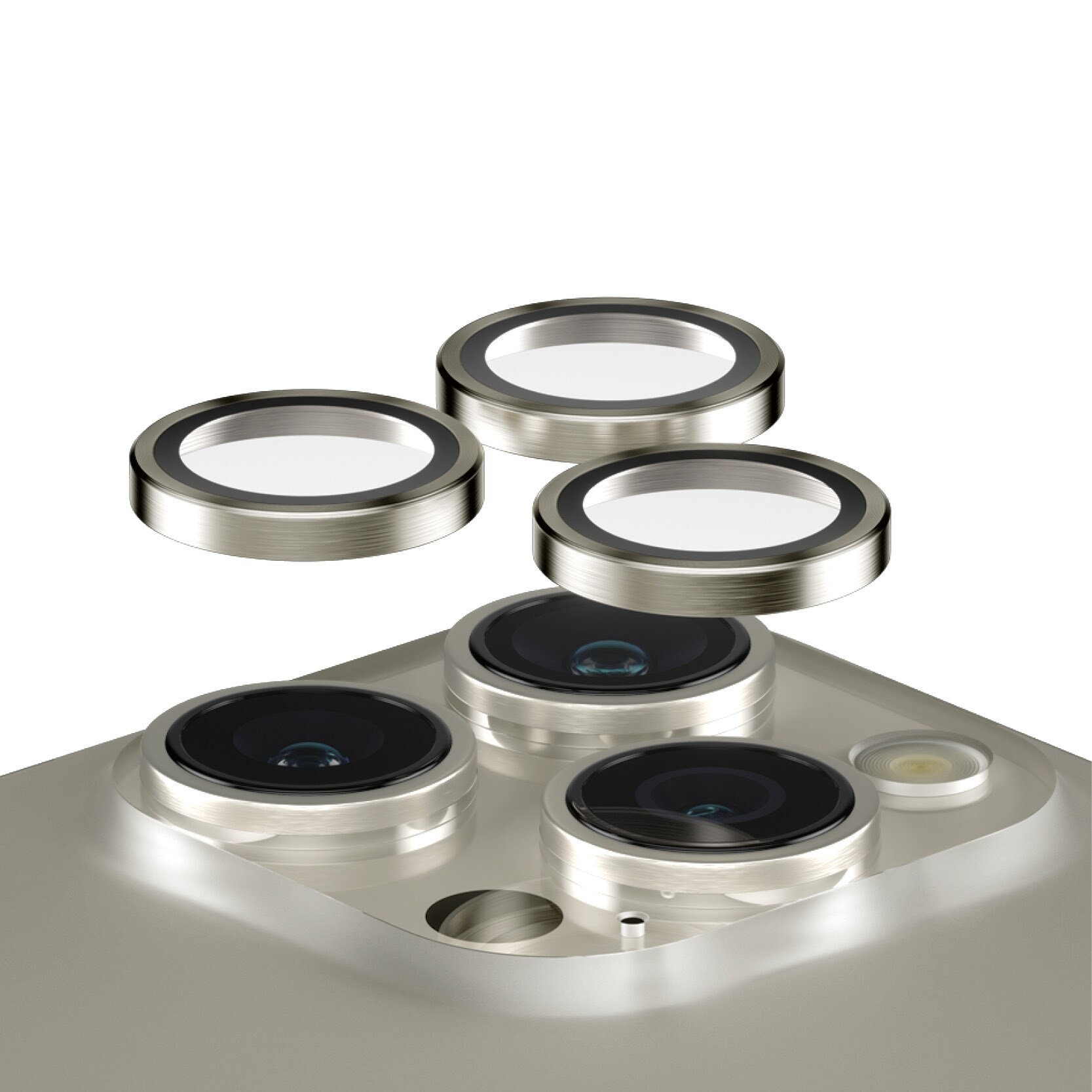 iPhone 15 Pro Max Hoops linsebeskyttelse med aluminiumramme, Natural Metal