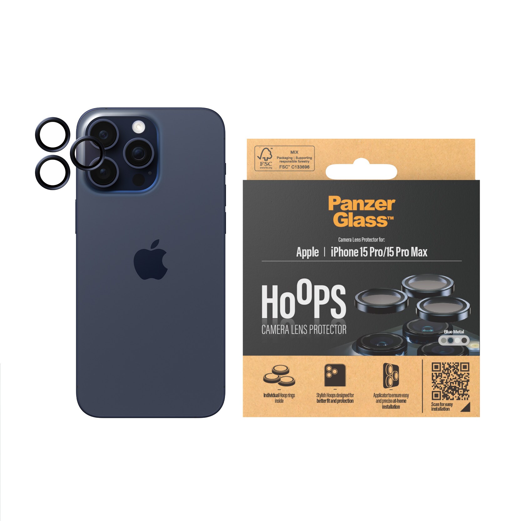 iPhone 15 Pro Hoops linsebeskyttelse med aluminiumramme, Blå