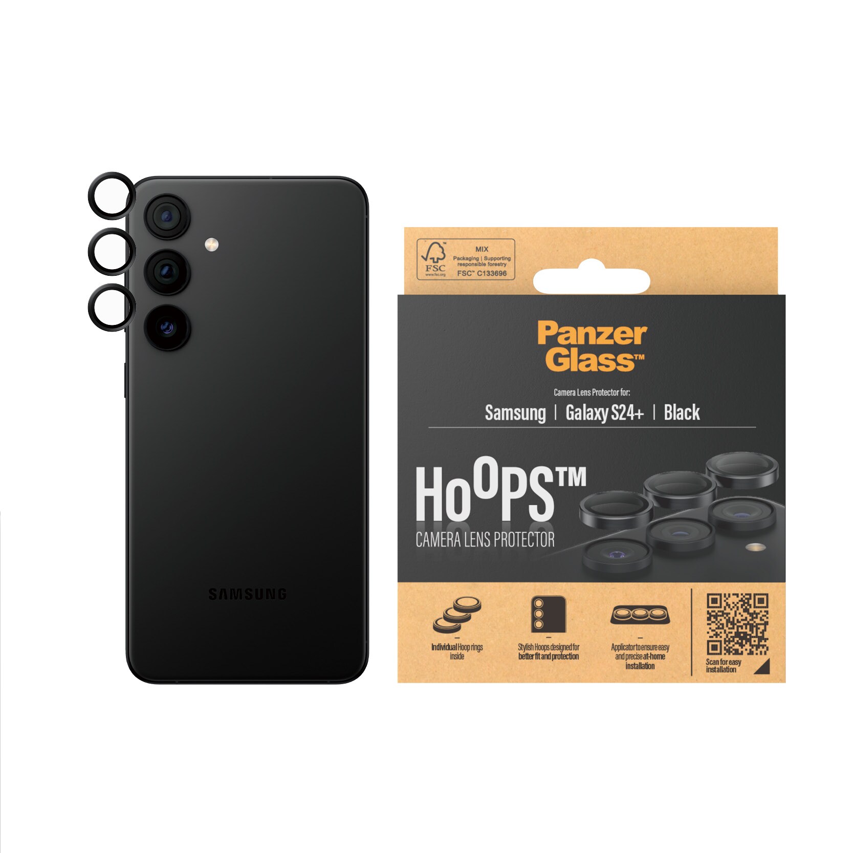 Samsung Galaxy S24 Plus Hoops linsebeskyttelse med aluminiumramme, Sort