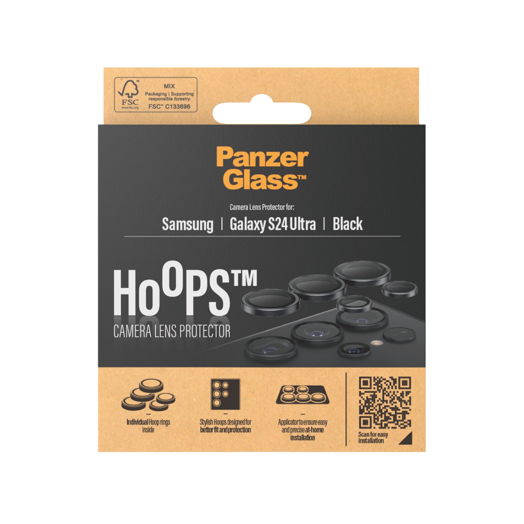 Samsung Galaxy S24 Ultra Hoops linsebeskyttelse med aluminiumramme, Sort