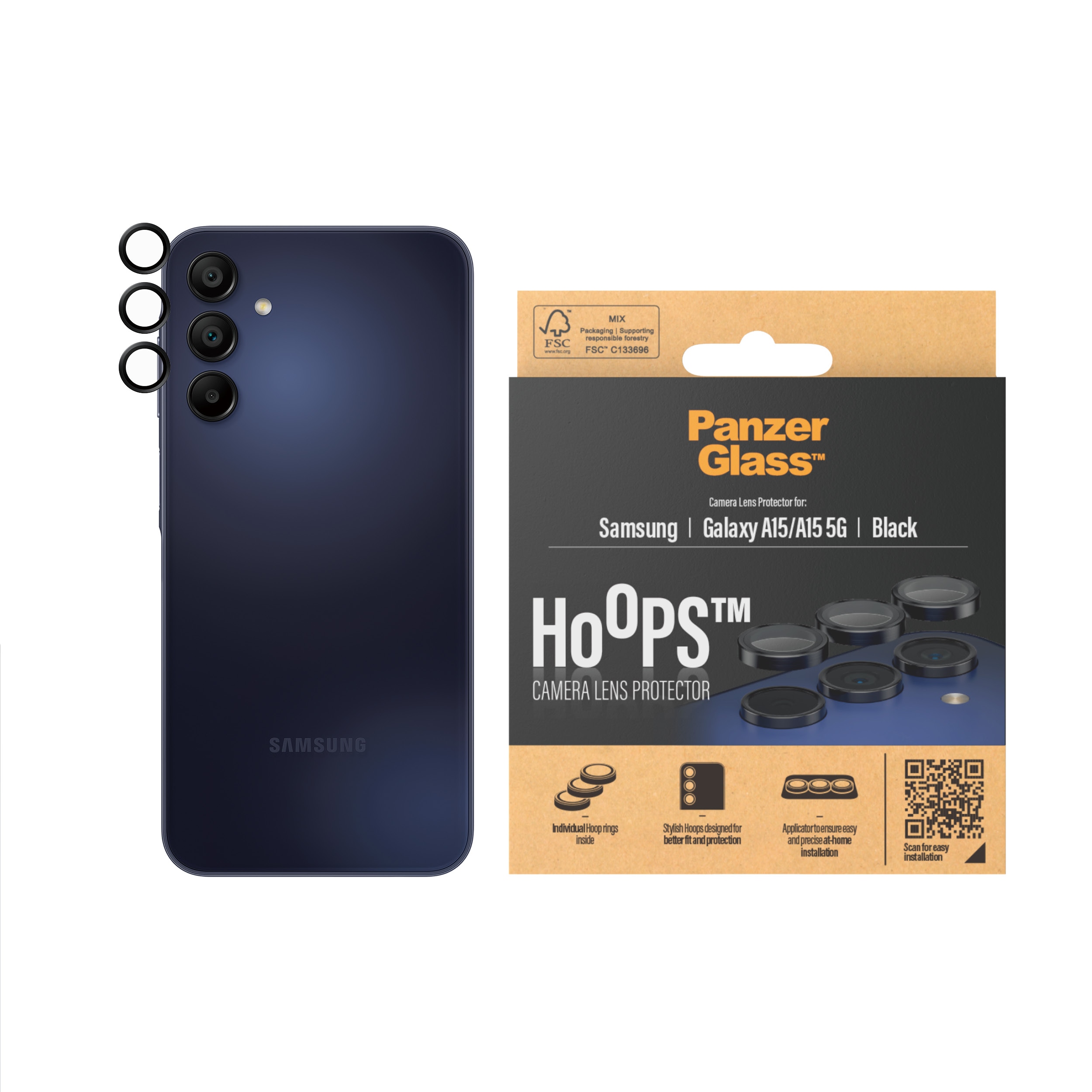 Samsung Galaxy A15 Hoops linsebeskyttelse med aluminiumramme, Sort