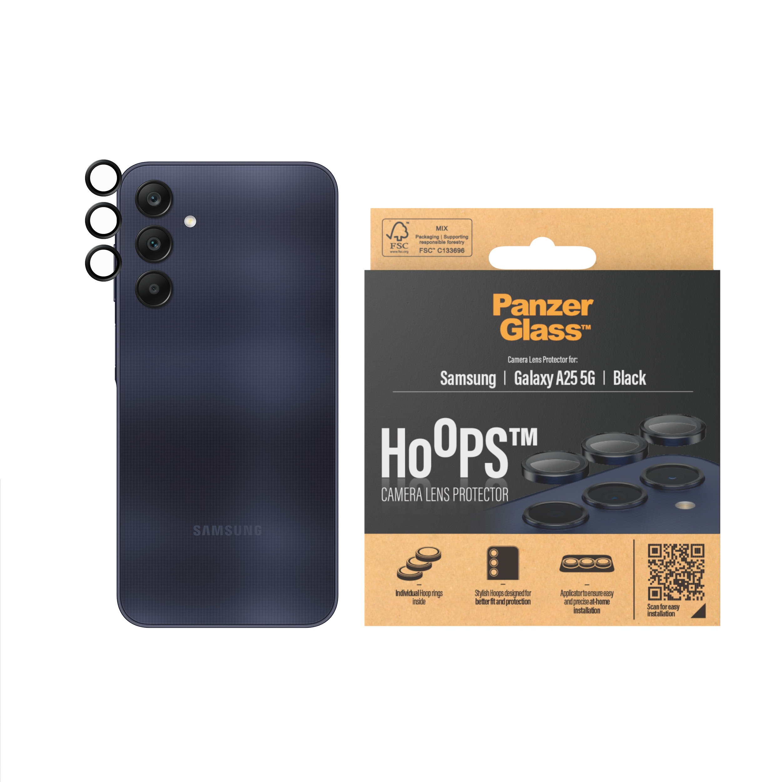 Samsung Galaxy A25 Hoops linsebeskyttelse med aluminiumramme, Sort
