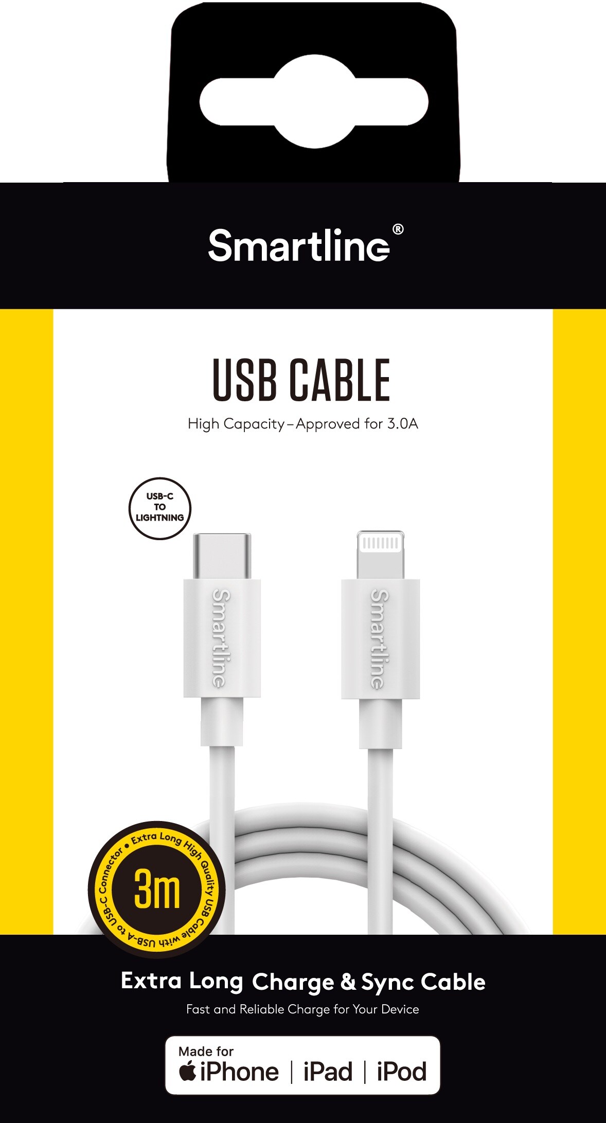 Opladningskabel 3m USB-C til Lightning , Hvid
