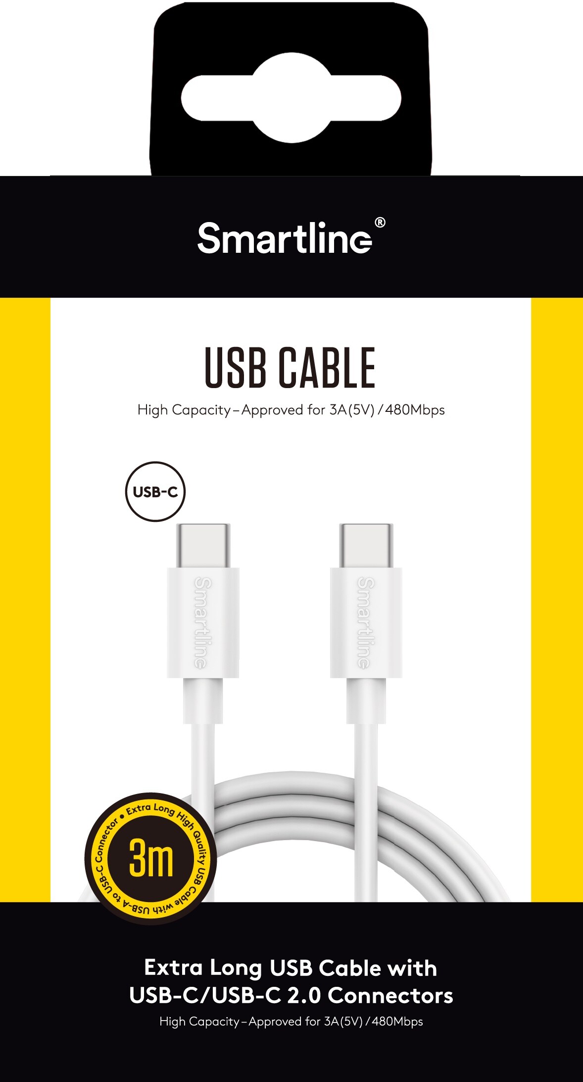 Opladningskabel 3m USB-C, Hvid