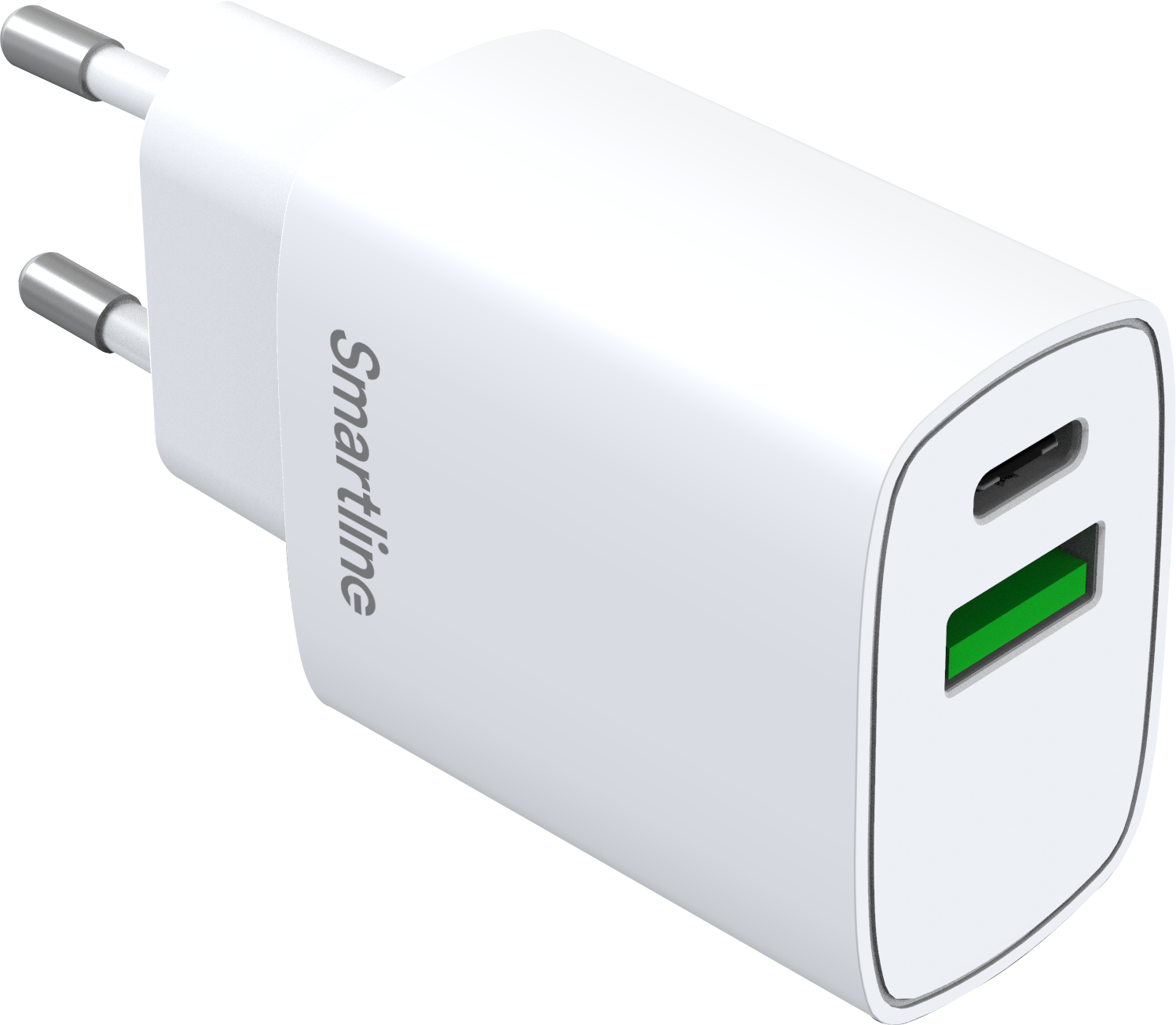 Vægoplader med USB-C + USB-A PD 20W, Hvid