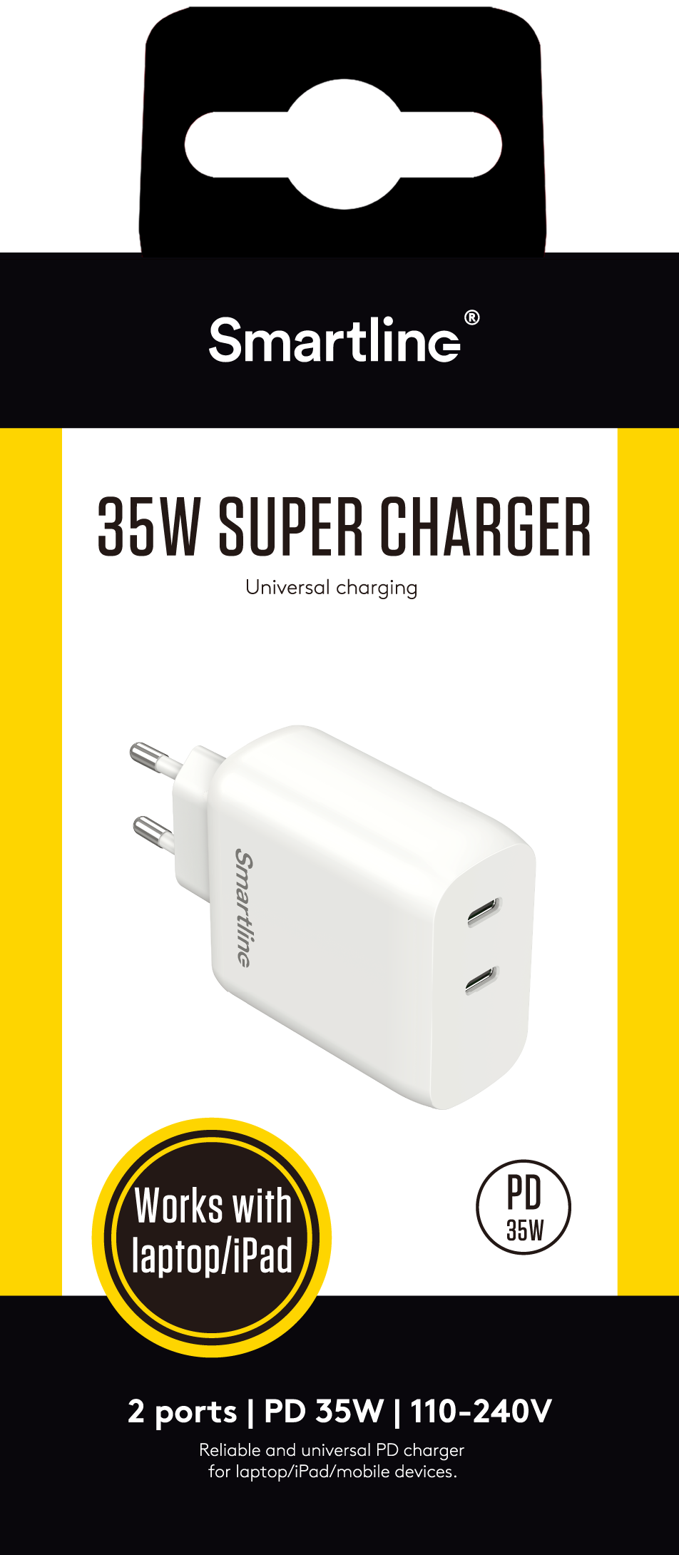Væglader med dobbelte USB-C-porte 35W PD, Hvid