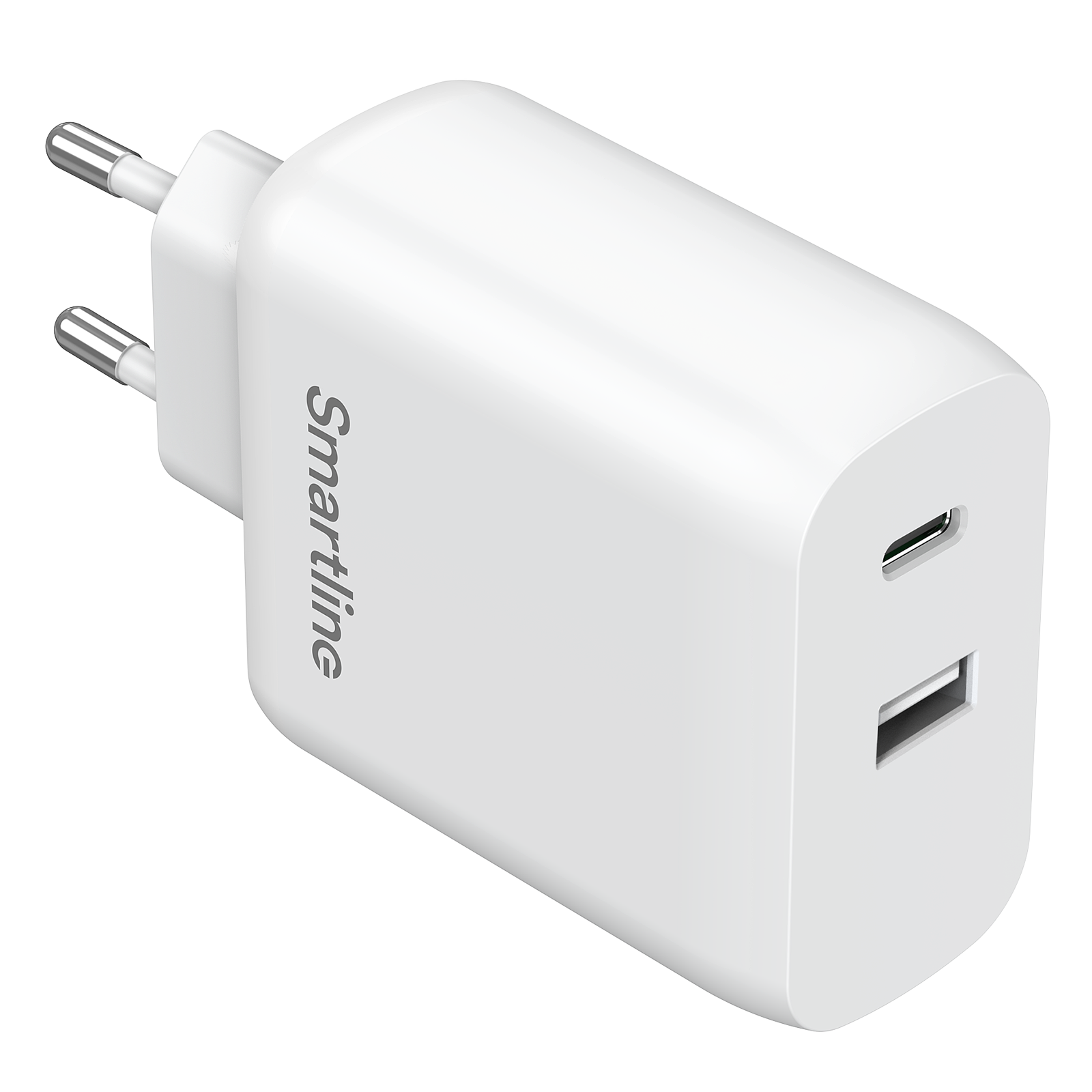 Vægoplader dobbelt port USB-C & USB-A 65W PD, Hvid