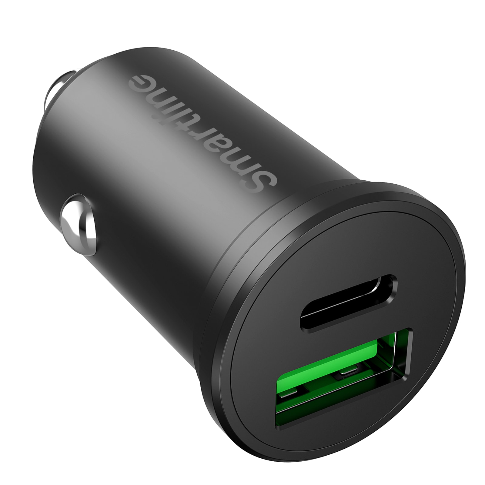 Biloplader med USB-C + USB-A port PD 45W, Sort