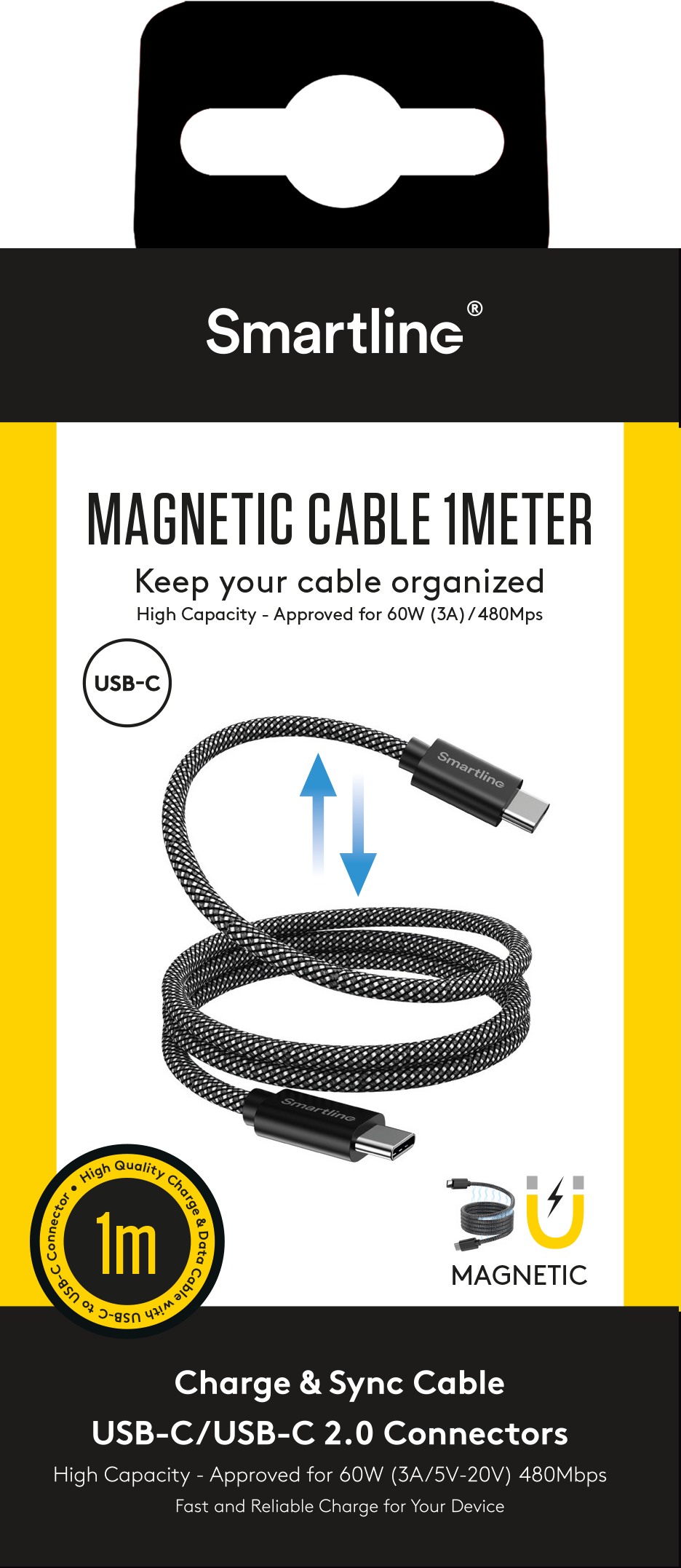 Magnetisk USB-C opladningskabel 1m, Sort