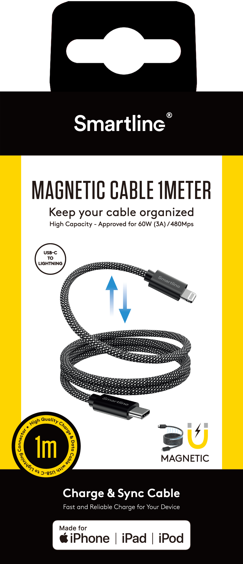 Magnetisk USB-C til Lightning opladningskabel 1m, Sort