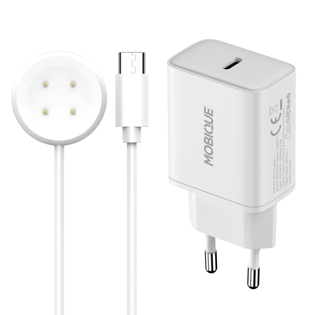 Google Galaxy Watch 3 45mm Oplader - kabel og vægoplader 20W, Hvid