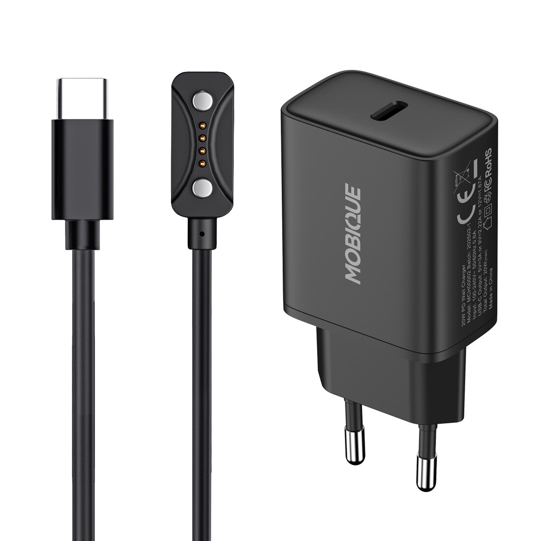 Polar Pacer Pro Oplader - kabel og vægoplader 20W, Sort