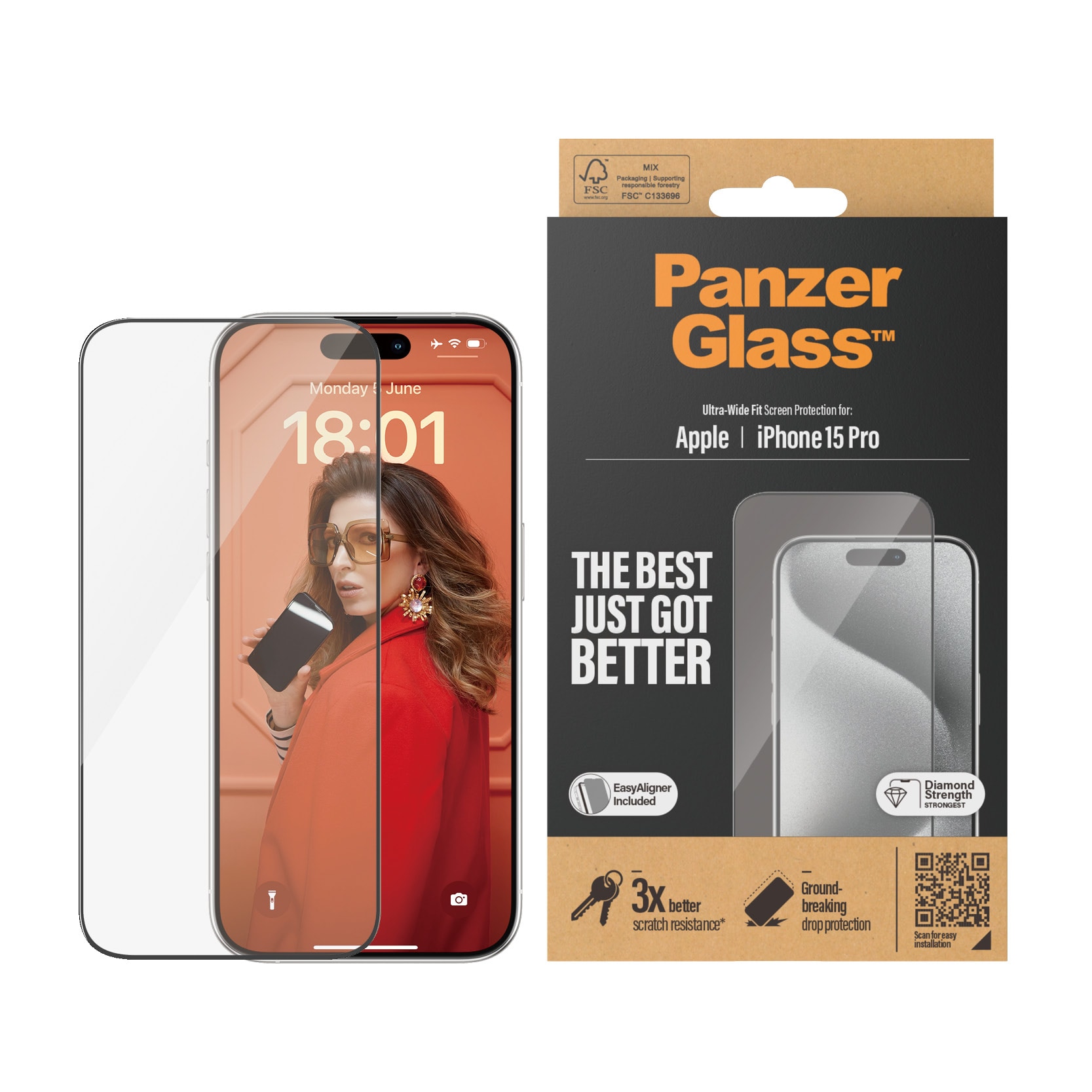 iPhone 15 Pro Skærmbeskytter med monteringsramme - Ultra Wide Fit