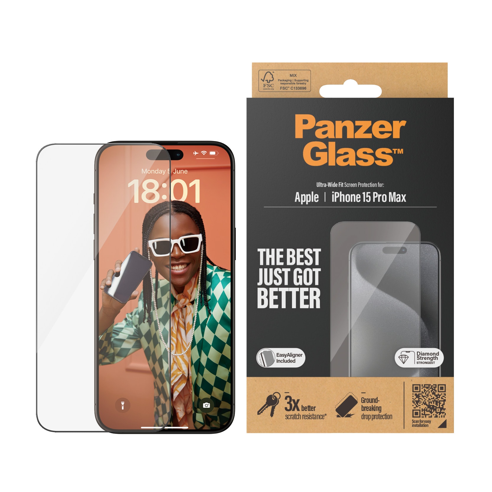 iPhone 15 Pro Max Skærmbeskytter med monteringsramme - Ultra Wide Fit