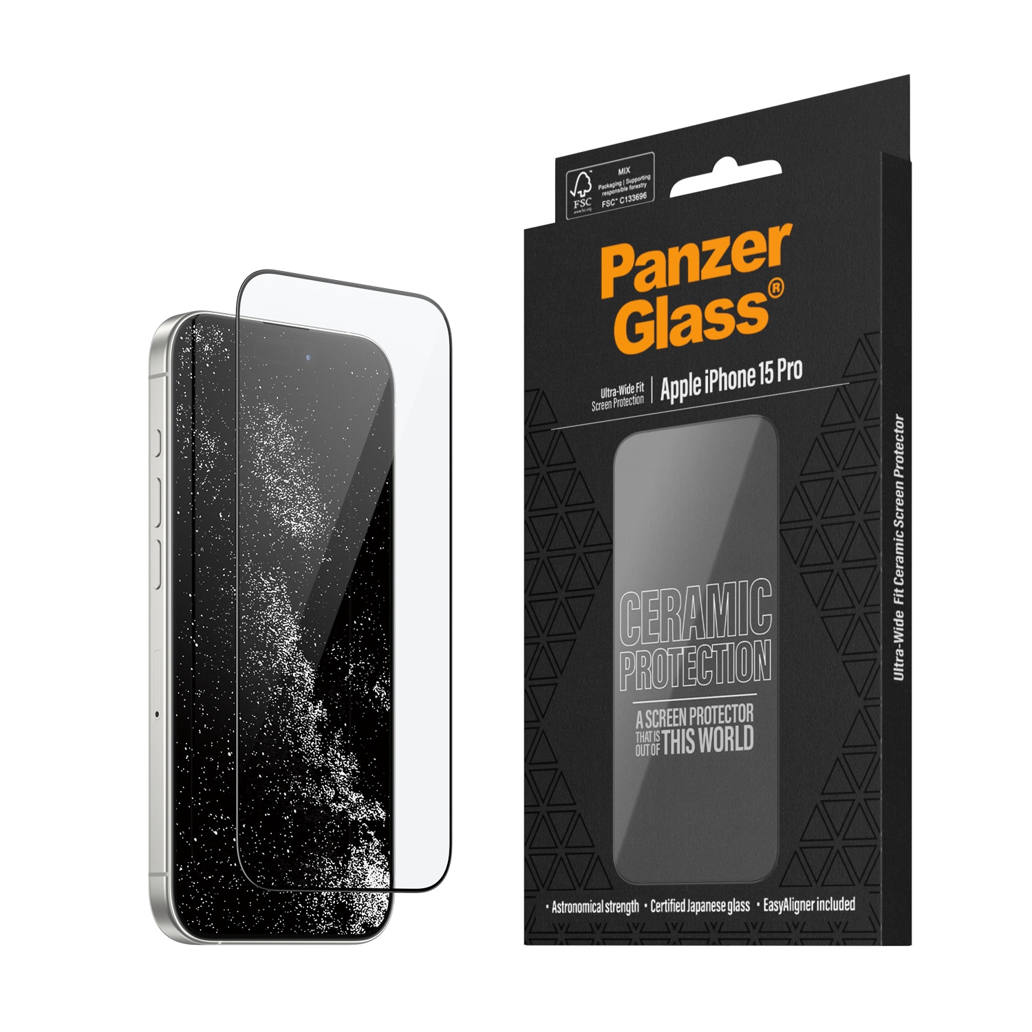 iPhone 15 Pro Ceramic skærmbeskytter med installationsramme - Ultra Wide Fit
