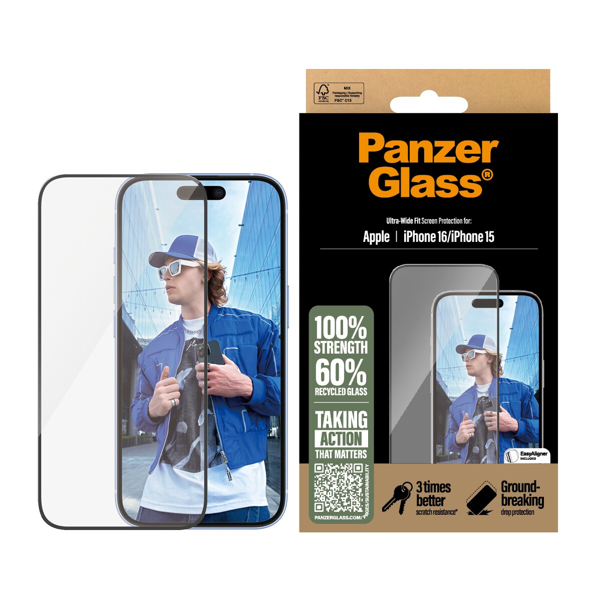 iPhone 16 Skærmbeskytter med monteringsramme - Ultra Wide Fit