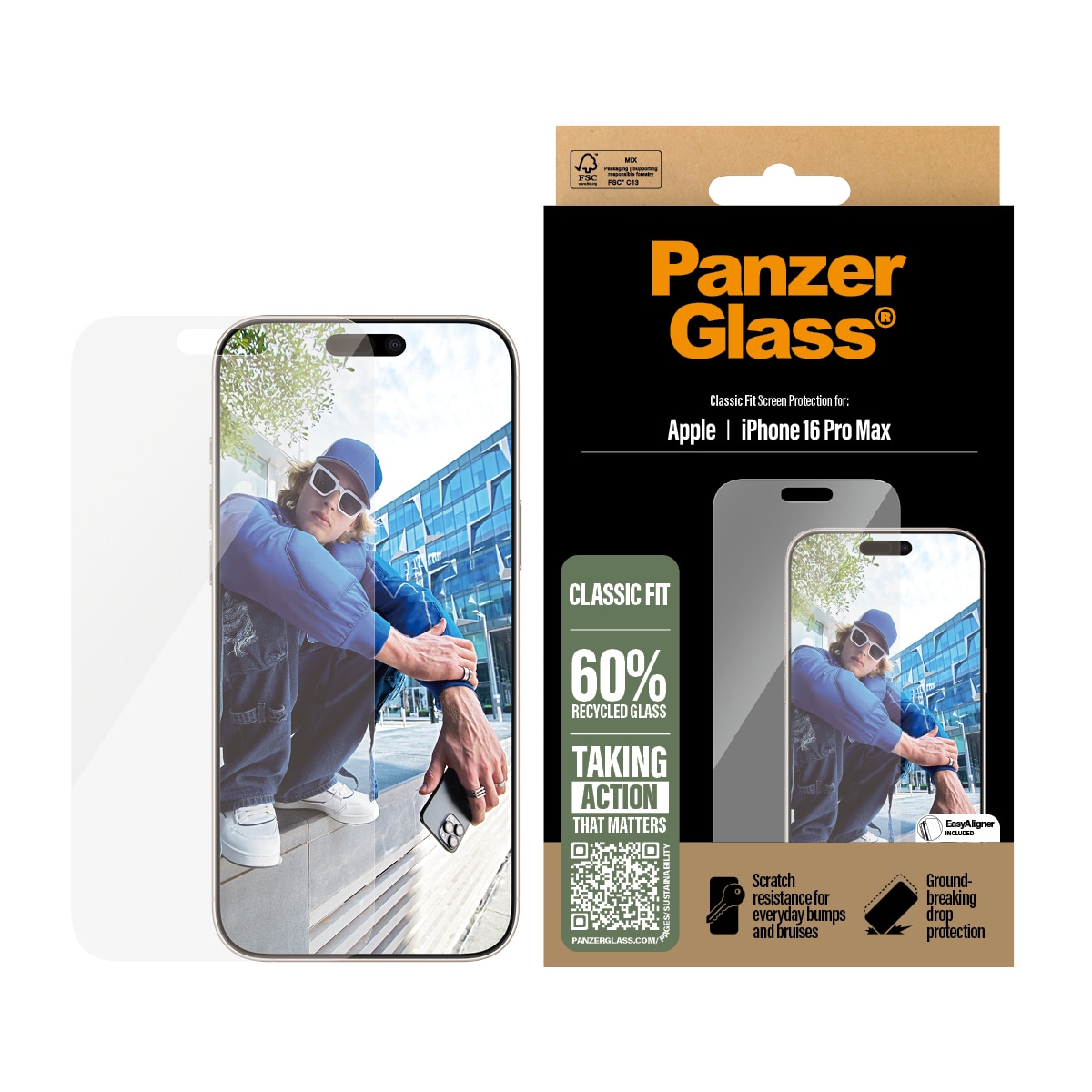 iPhone 16 Pro Max Skærmbeskytter med installationsramme - Classic Fit