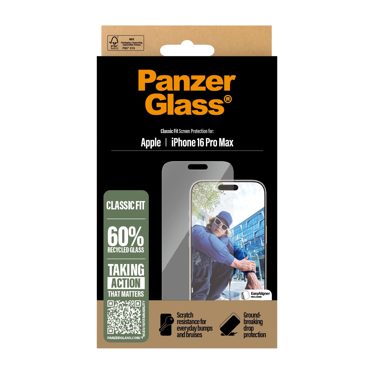 iPhone 16 Pro Max Skærmbeskytter med installationsramme - Classic Fit