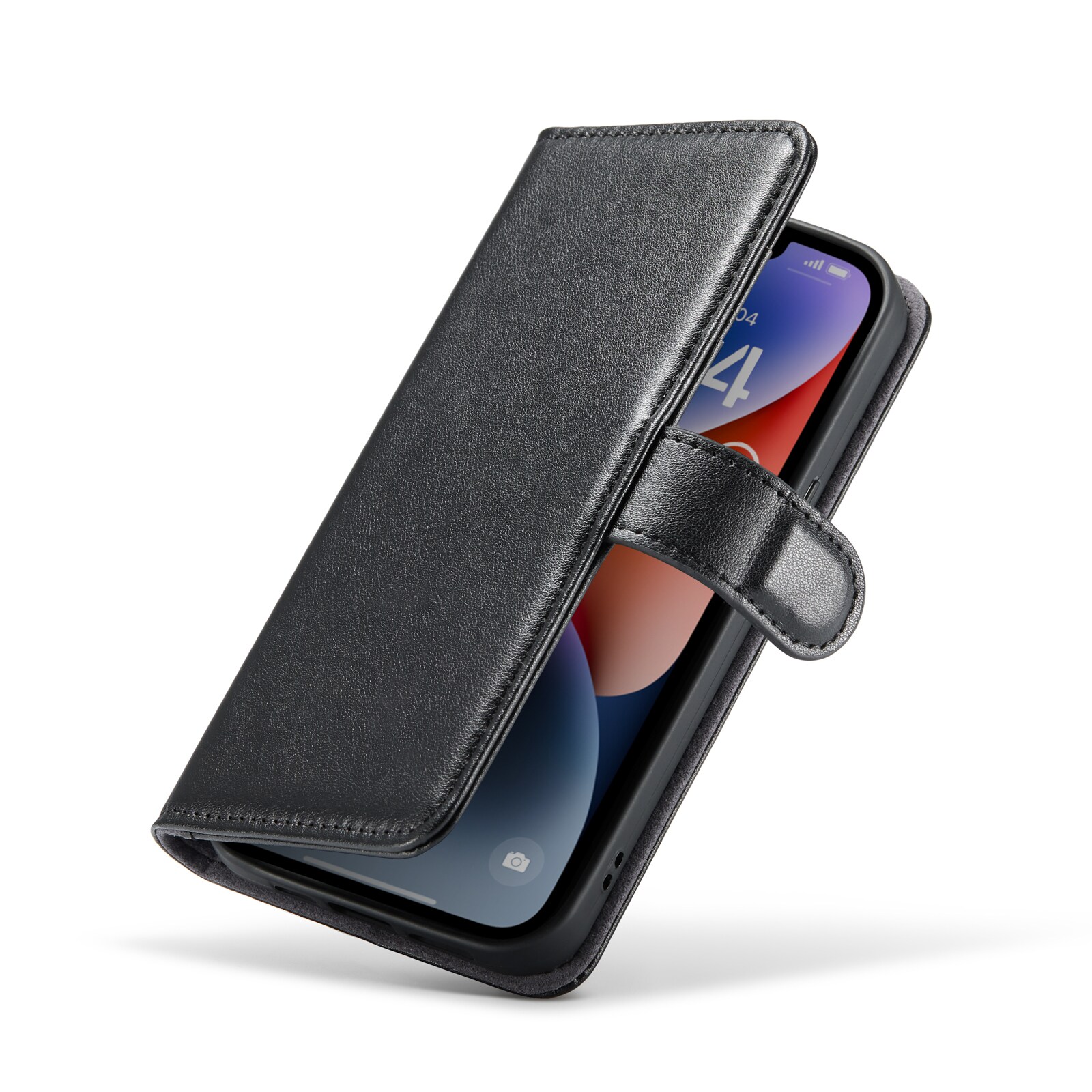 iPhone 14 Plus Pungetui i ægte læder, Sort
