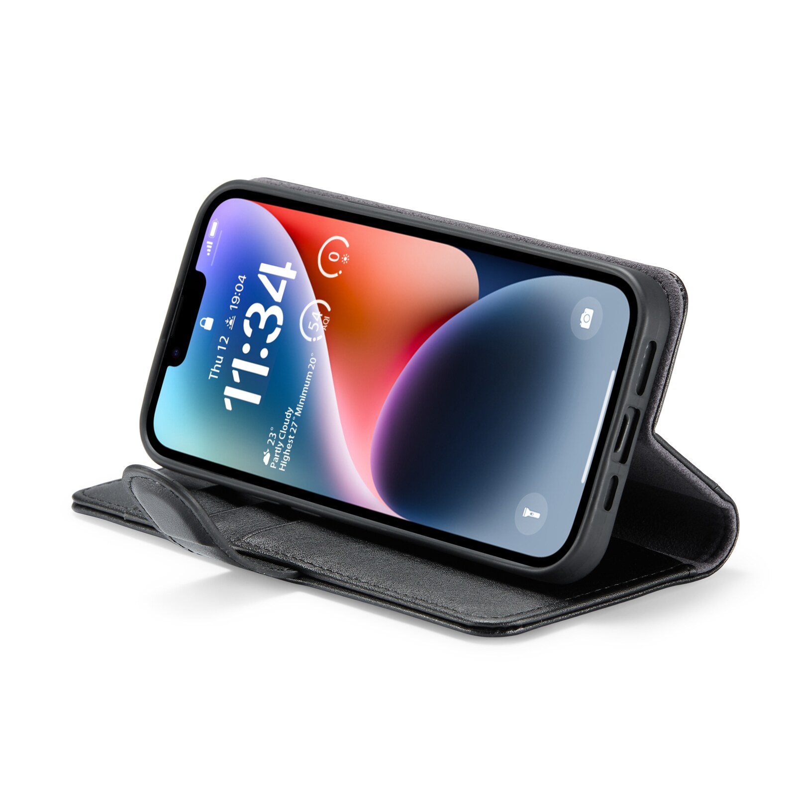 iPhone 14 Plus Pungetui i ægte læder, Sort