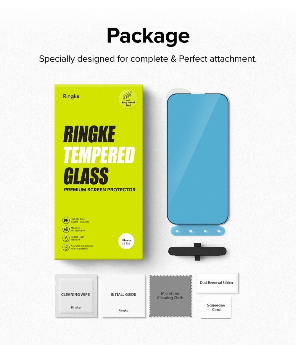 iPhone 14 Pro Skærmbeskytter i glas med monteringsværktøj