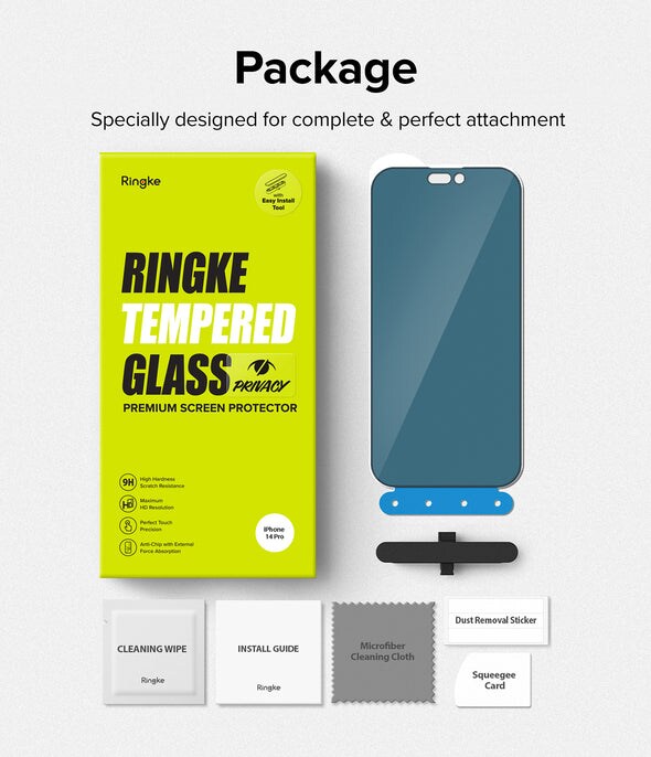 iPhone 14 Pro Anti-spy skærmbeskytter i glas med monteringsværktøj