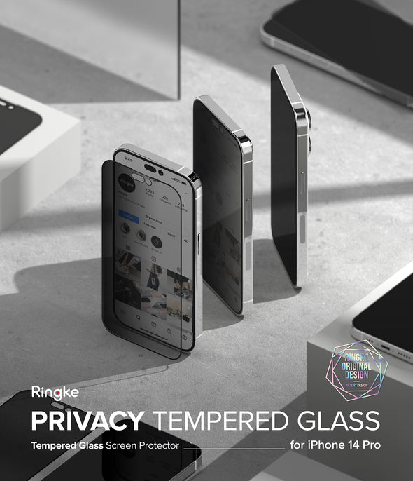 iPhone 14 Pro Anti-spy skærmbeskytter i glas med monteringsværktøj