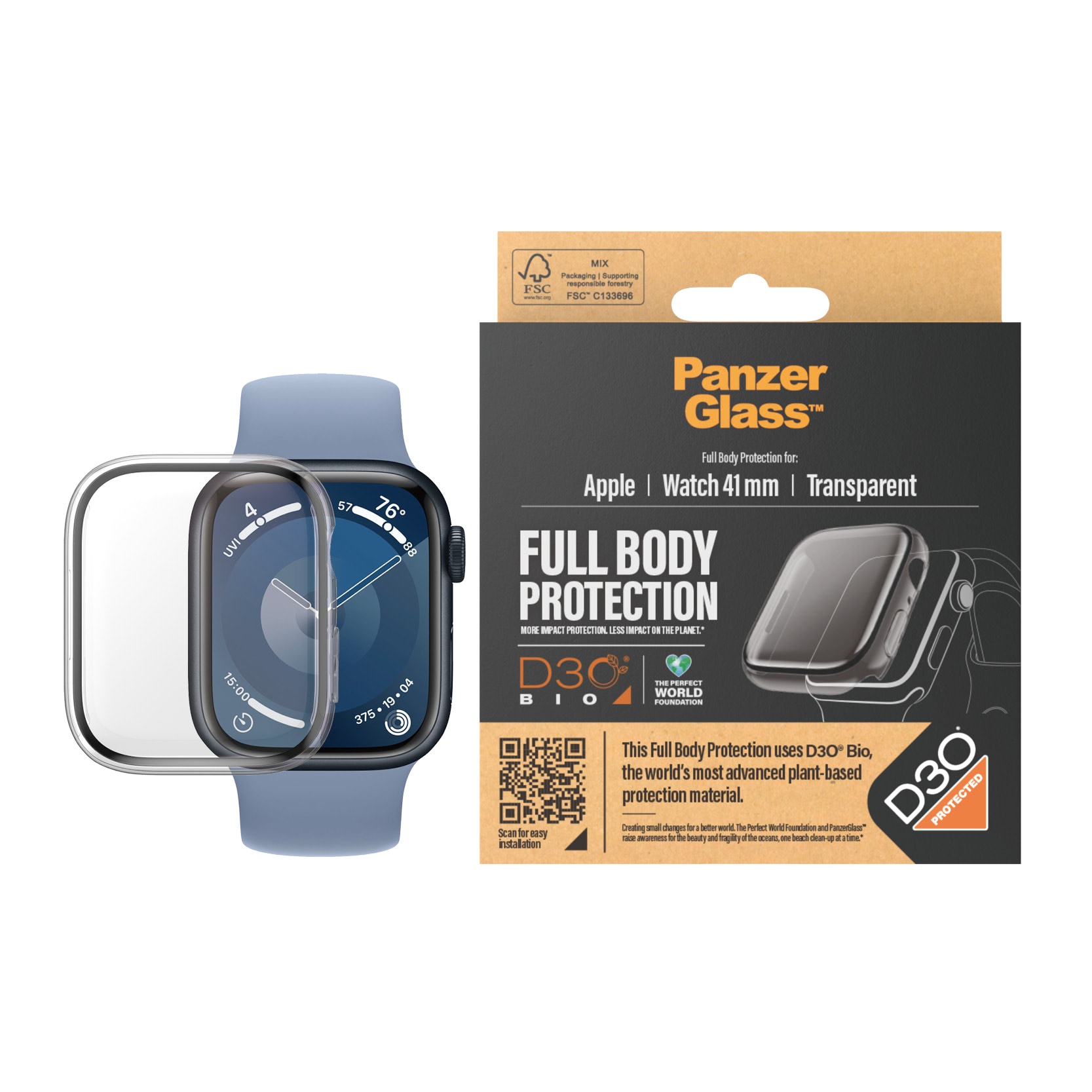 Apple Watch Series 7 41mm Fuldendt cover med skærmbeskytter D3O, Gennemsigtig