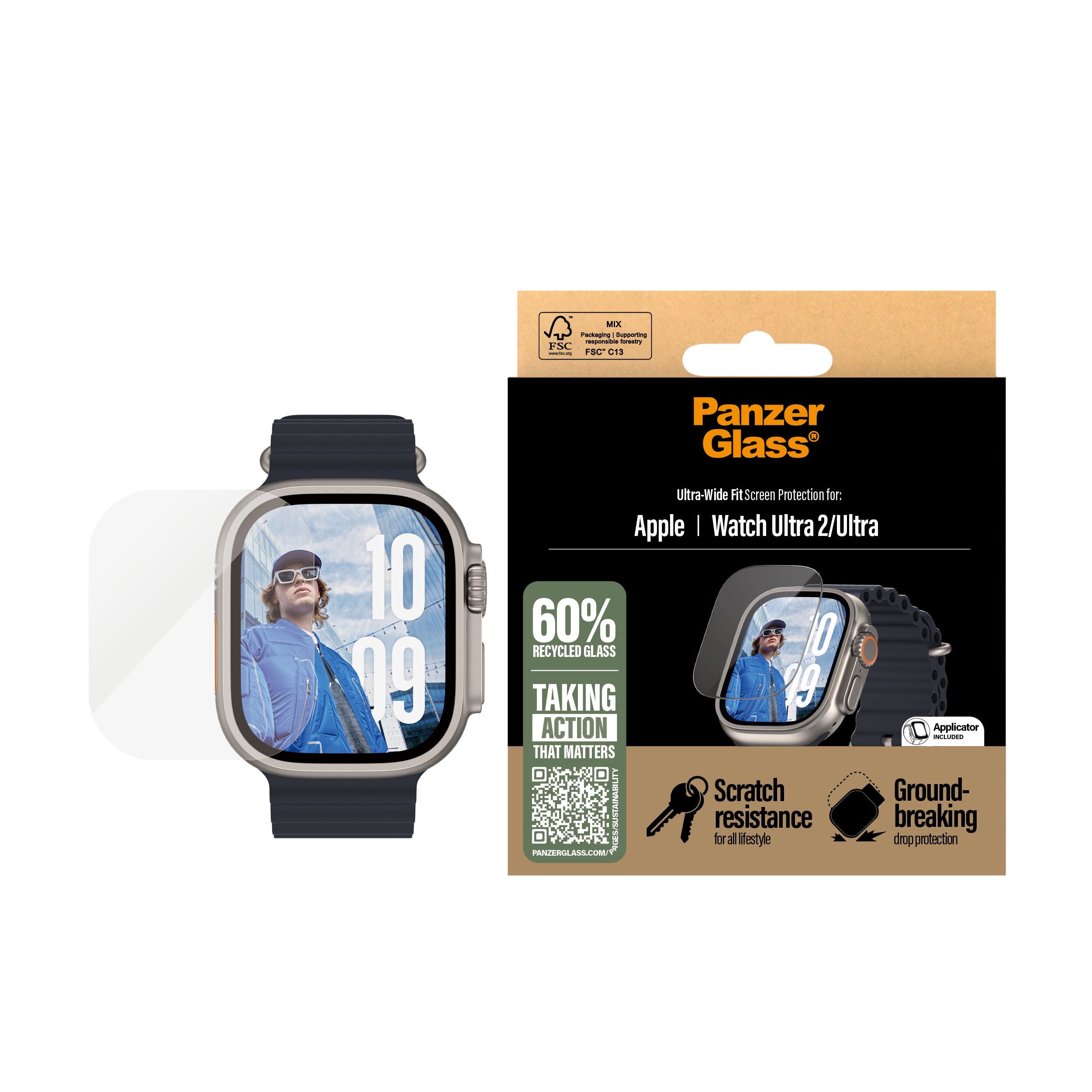 Apple Watch Ultra 49mm 3rd Gen Skærmbeskytter i ridsefrit hærdet glas - Ultra Wide Fit
