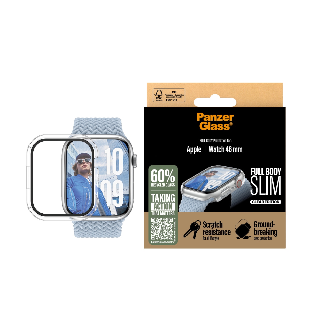 Apple Watch Series 10 46mm Slankt heldækkende cover med skærmbeskytter, Gennemsigtig