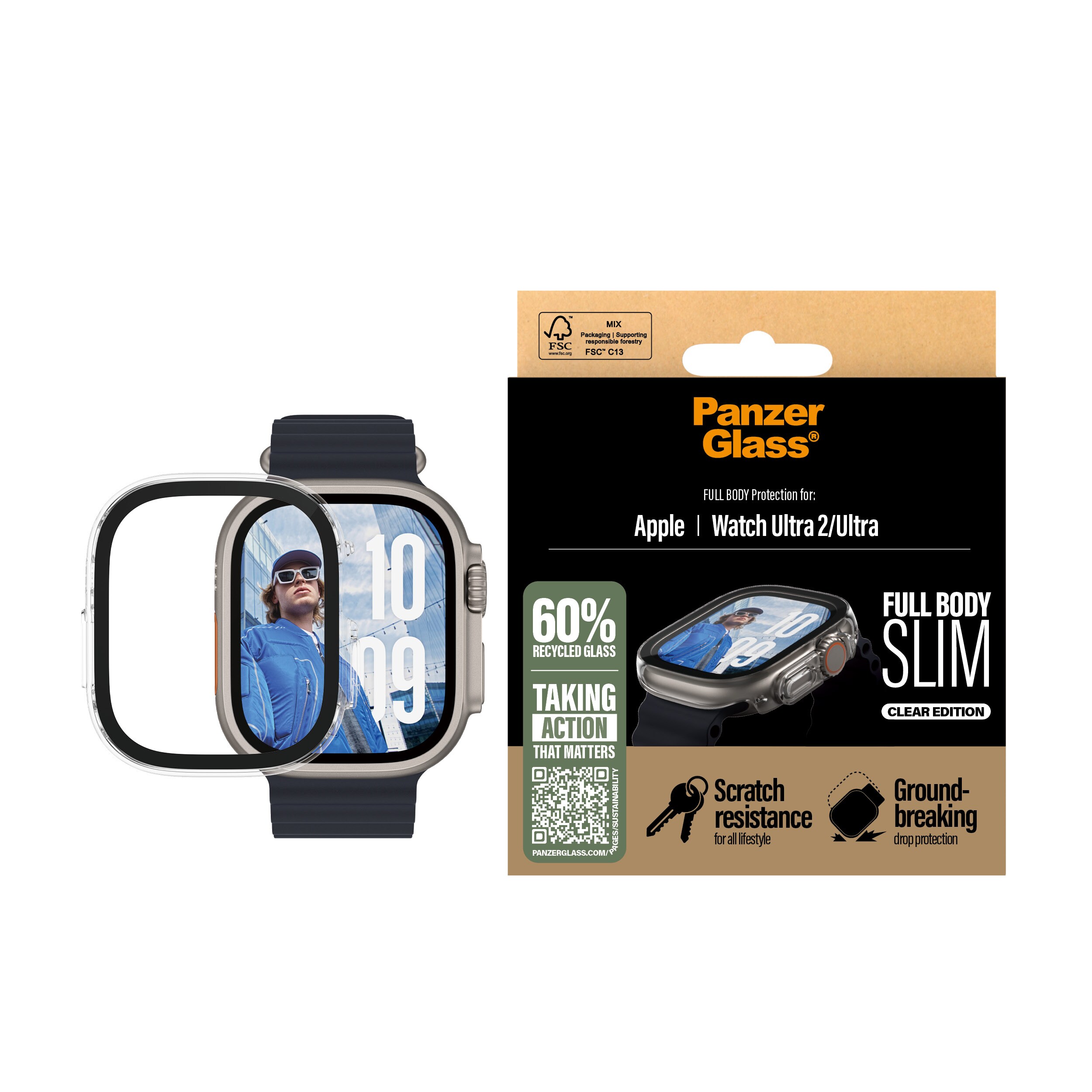 Apple Watch Ultra 49mm 1st Gen Slankt heldækkende cover med skærmbeskytter, Gennemsigtig